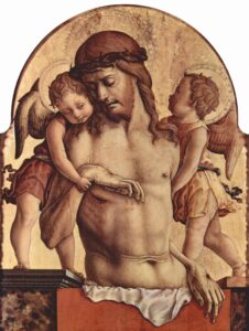 Carlo Crivelli’s “The Dead Christ supported by Two Angels” (circa 1435–circa 1495) shows the sorrow of two angels who realize the high price paid by Christ for our rescue.