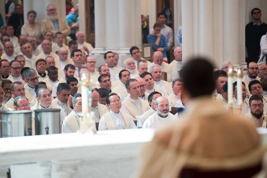 DENVER, CO, March 23, 2016 - All priests from around the diocese are invited to attend the Chrism Mass, during which all the Holy Oils they'll use in their own parishes are blessed. (Photo by Dan Petty/A&D Photography)