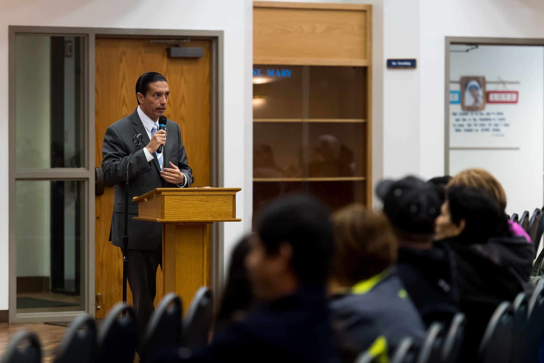DENVER, CO - MARCH 28: Juan Fernando Valey, Consul General of Guatemala, speaks during an information session on immigration co-hosted by Denver Auxiliary Bishop Jorge Rodriguez and the Consuls General of Guatemala, Mexico and Peru at St. Mary Parish on March 28, 2017, in Greeley, Colorado. (Photo by Anya Semenoff/for Denver Catholic)