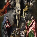 ?La crucifixion? (1597) by El Greco depict angels cleaning the cross and others making every effort to not let a drop of the sacramental blood of Christ fall to the ground.