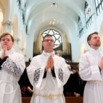 DENVER, CO – FEBRUARY 6: From left, John Mrozek, Nicholas Larkin and Daniel Ciucci look on during their transitional diaconate ordination at the Cathedral Basilica of the Immaculate Conception on February 6, 2016, in Denver, Colorado. (Photo by Daniel Petty/Denver Catholic)